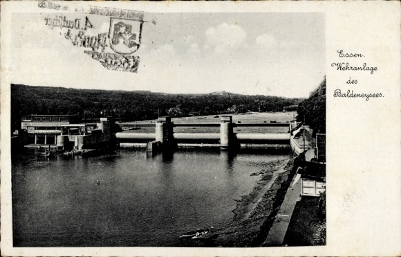 Postcard Essen in the Ruhr area, weir system of the Baldeneysee