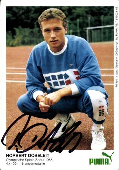 Autograph card athlete and German television presenter Norbert Dobeleit, autograph