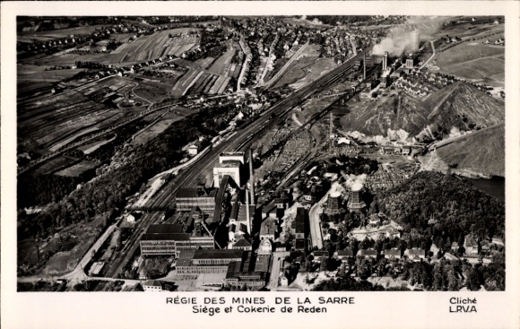 Postcard Landsweiler Reden Schiffweiler Saarland, directed by Mines de la Sarre, Siege et Cokerie de Reden