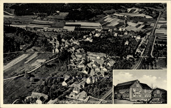 Postcard Untereggingen Eggingen in Baden, aerial photograph, Gasthaus zum Rebstock