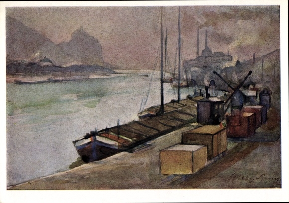 Künstler Ak Lang, Willy, Ústí nad Labem Aussig Elbe Stadt, Elbschiffe