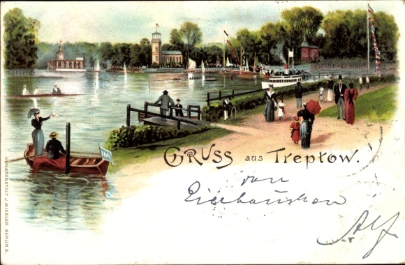 Chromo-Litho Berlin Treptow, Kaiser Wilhelmgarten, steamer pier
