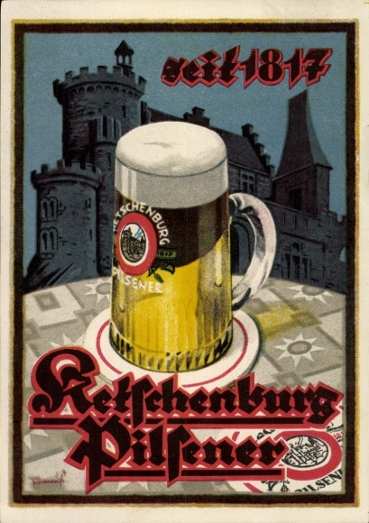 Artist Postcard Advertising, Ketschenburg Pilsener, Brewery, Beer Glass