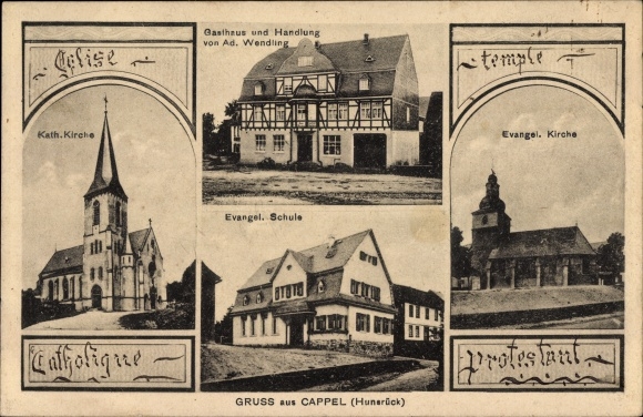PC Kappel im Hunsrück, Catholic Church, Ev. Church, Eve School, Inn and Action Ad. wendling