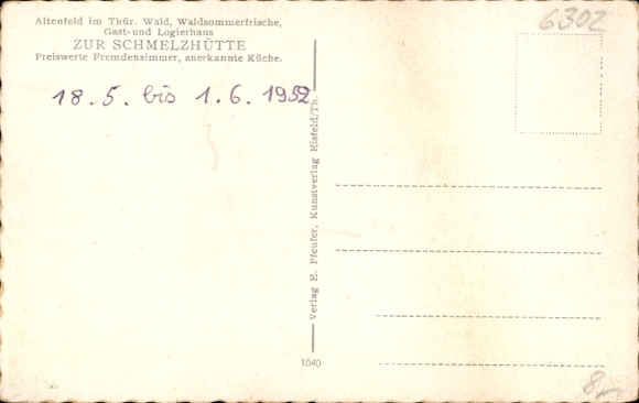 Postcard Altenfeld Großbreitenbach in Thuringia, guest and lodging house at the smelting works