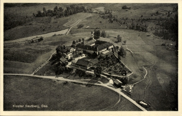 Postcard Sachsenkamm in Upper Bavaria, Reutberg Monastery, aerial photograph