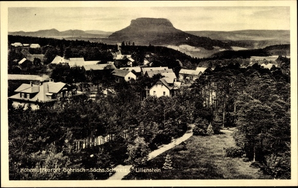 Ansichtkaart Gohrisch in Saksen, gedeeltelijk zicht op het dorp, zicht op Lilienstein