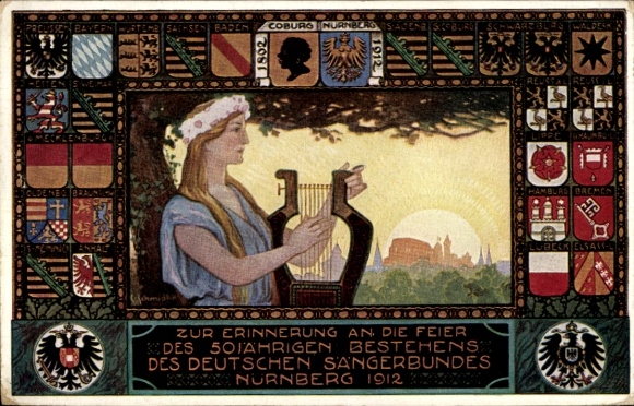 Artist Coat of Arms Postcard Nuremberg in Middle Franconia, 50th Anniversary of the German Singers' Association 1912