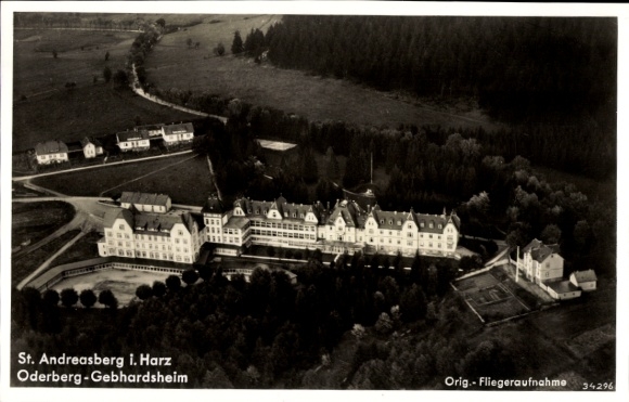 Postcard Sankt Andreasberg Braunlage in the Upper Harz, Oderberg-Gebhardsheim, aerial photograph