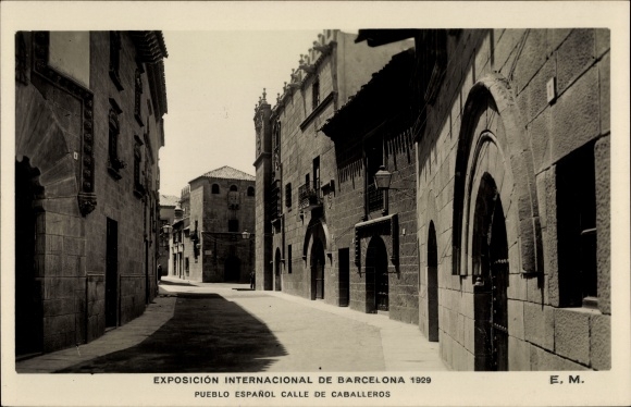 Postcard Barcelona Katalonien Spanien, International Exhibition 1929, Pueblo Espanol Calle de Caballeros