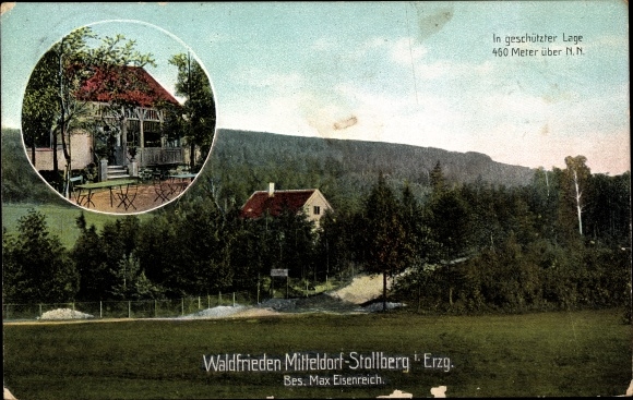 PC Mitteldorf Stollberg in the Ore Mountains, Waldfrieden, owner Max Eisenreich, forest landscape