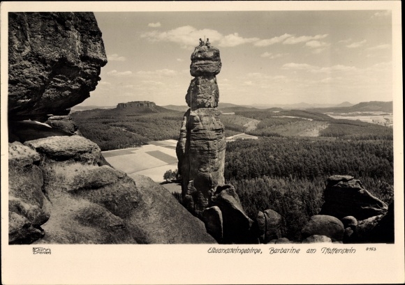 Ak Elbsandsteingebirge, Barbarine am Pfaffenstein, Felsen, Hahn 8163