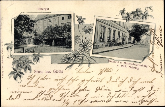 Postcard Glöthe Straßfurt Saxony Anhalt, manor, bakery and material goods store