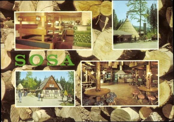 Postcard Sosa Eibenstock in the Ore Mountains, consumption restaurants Kohlerhütte and Meiler