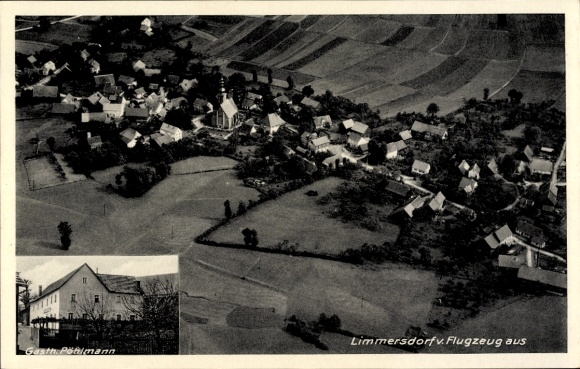 Postcard Limmersdorf Thurnau in Upper Franconia, Gasthaus Pöhlmann, aerial photograph