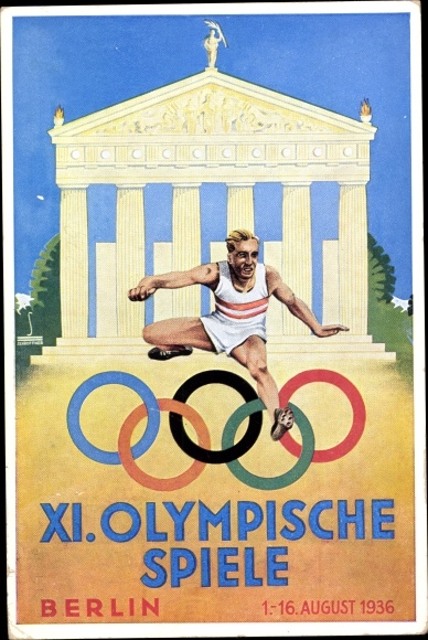 Artist Postcard XI. Olympic Games Berlin 1936, hurdler, Austrian Olympic Fund