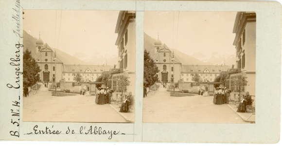 Stereo photo Engelberg Kt. Obwalden Switzerland, Engelberg monastery