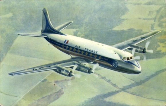 Postcard French passenger aircraft, Air France, Vickers Viscount