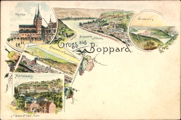 Chromo-Litho Boppard am Rhein, church, Marienberg