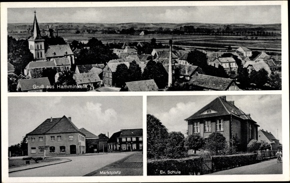 Ak Hamminkeln Nordrhein Westfalen, Gesamtansicht, Marktplatz, Ev. Schule