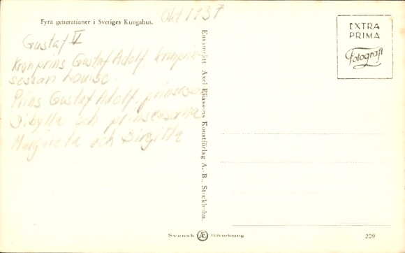 Postcard Four Generations in the Swedish Royal Family, King Gustav V, Crown Prince Gustav Adolf