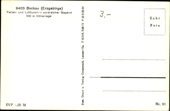 Postcard Bockau in the Ore Mountains, coat of arms, holiday home exterior view and interior view, village view