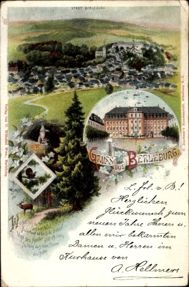 Postcard Bad Berleburg North Rhine Westphalia, general view of the town, Berleburg Castle