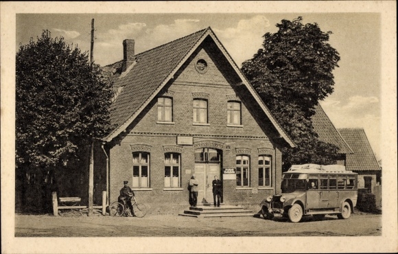 Postcard Glissen Raddestorf Lower Saxony, restaurant, bus