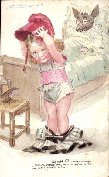 Artysta KP Mauzan, Le Petit Chaperon Rouge, Czerwony Kapturek, Wilk jako babcia