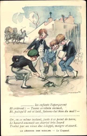 Artysta KP Poulbot, Francisque, La Legende des Siecles, Le Crapaud, dzieci bawiące się ropuchą