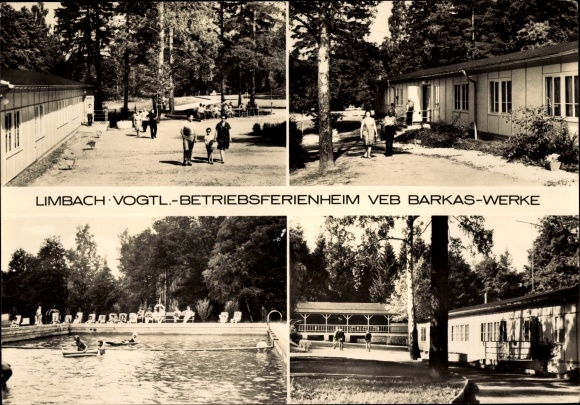 Postcard Limbach in the Vogtland, company holiday home VEB Barkas works, vehicle accessories works Ronneburg