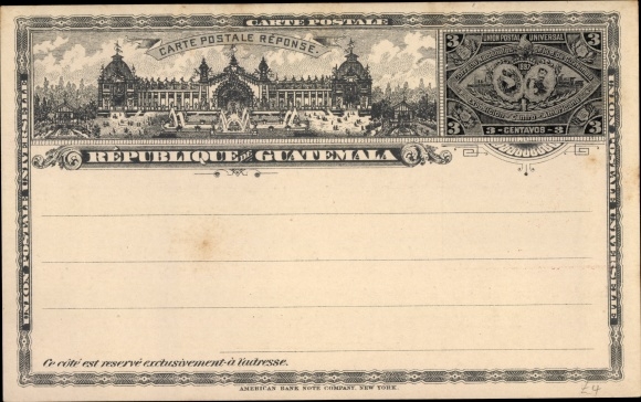 Postal Stationery Chromo-Litho Guatemala, Building, 3 centavos