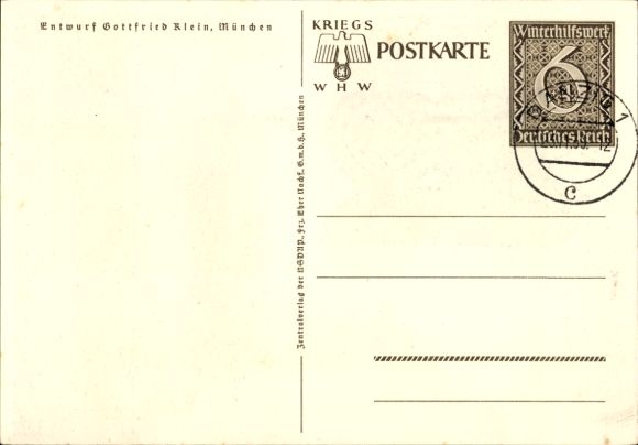 Postal stationery artist Postcard Klein, Gottfried, Danzig is German, WHW