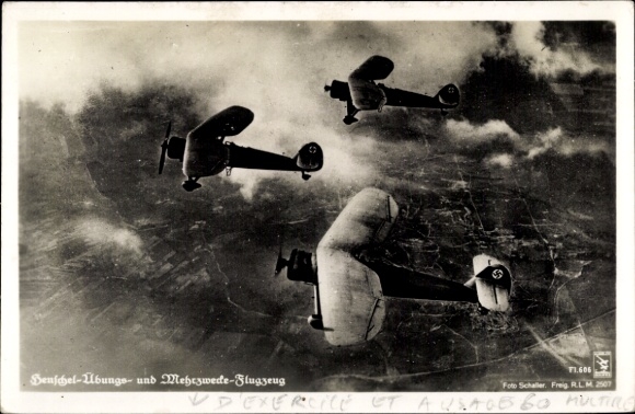 Postcard Henschel training and multi-purpose aircraft, HS 122, Luftwaffe