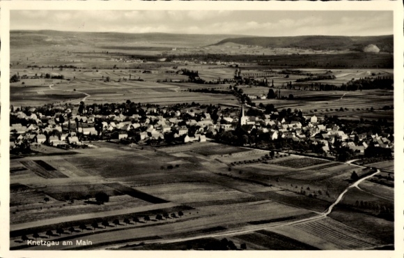 Postcard Knetzgau am Main Lower Franconia, panorama of hilly landscape, architecture, black and white