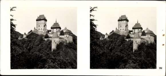 Stereo spatial image Photo Karlštejn Karlstein Central Bohemia, Karlův Týn, Karlštejn Castle, general view
