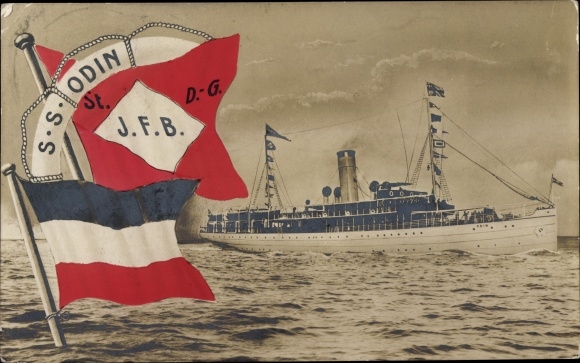 Ansichtkaart stoomboot SS Odin, rederij Braeunlich Stettin