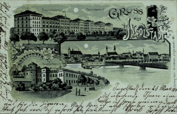 Moonlight lito Ingolstadt nad Dunajem Górna Bawaria, widok ogólny, koszary