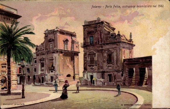 Ak Palermo Sizilien Sicilia Italien, Palermo Porta Felice,  Architektur, farbenfrohe Darstellung