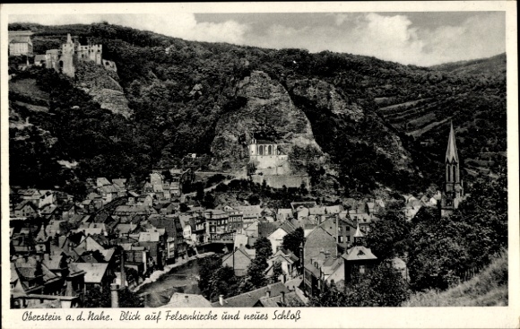Postcard Oberstein an der Nahe, rock church, castle