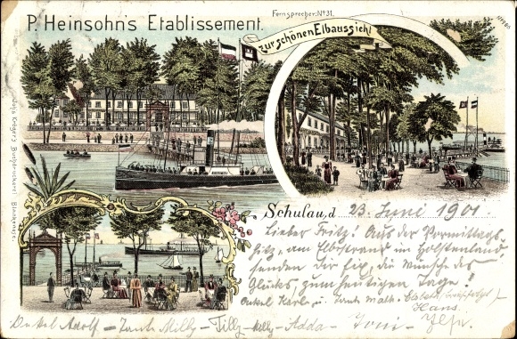 litho Schulau Wedel in de wijk Pinneberg, etablissement met prachtig uitzicht op de Elbe