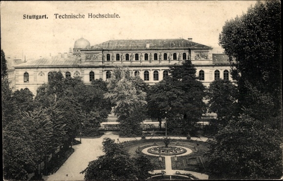 Postcard Stuttgart in Württemberg, Technical University, synagogue in the background