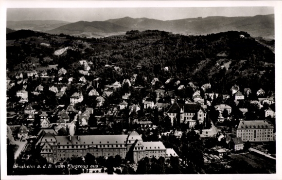Postcard Bensheim on the Bergstraße Hesse, aerial view of many buildings, forests in the background