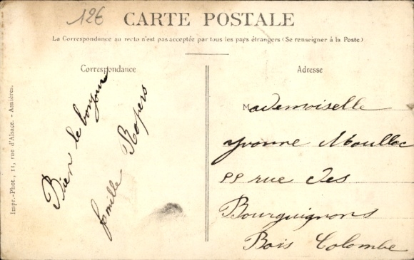 Postcard Clichy Hauts de Seine, street with houses, passers-by, paved path, postmark, letter...