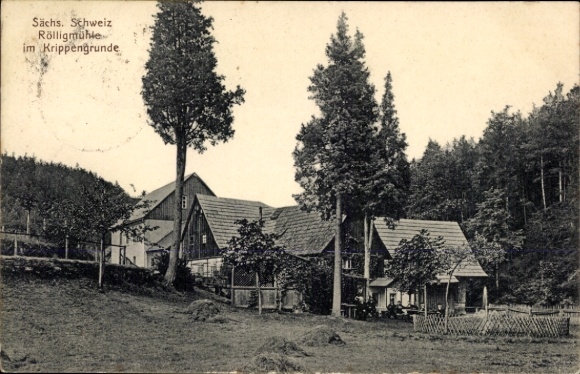 Ak Klein Gießhübel Reinhardtsdorf-Schöna Saksisch Zwitserland, Rölligmühle in Krippengrund