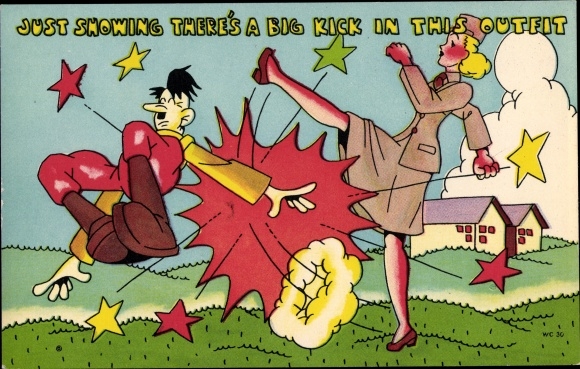 Ak Just showing there's a big kick in this outfit, Frau in Uniform tritt Hitler