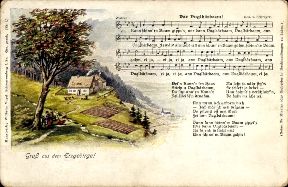 Song Postcard Trachten Erzgebirge, Vuglbaarbaam, House, Fields
