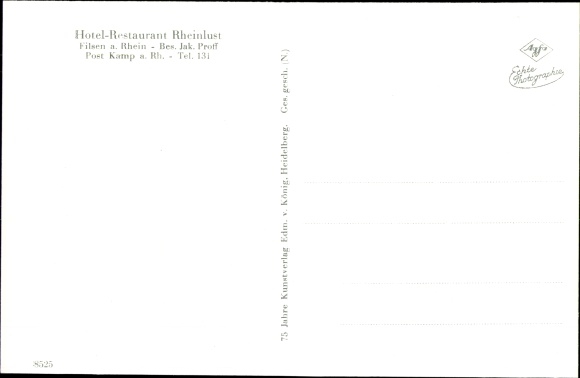 Postcard Filsen Rhein Lahn district, Hotel Restaurant Rheinlust