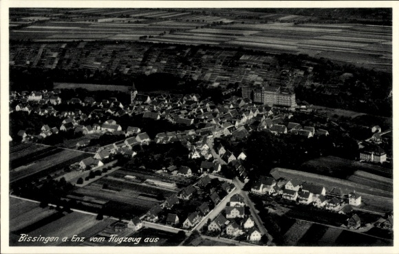 Ak Bissingen an der Enz Württemberg, luchtfoto van Bissingen, huizen, velden