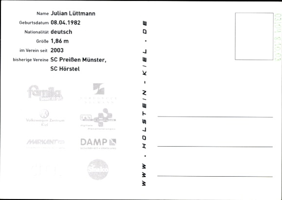 Karta z autografem piłkarza Juliana Lüttmanna, Holstein Kiel, autograf